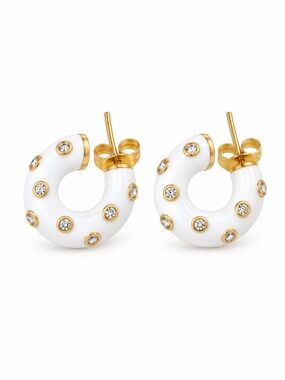 Mayamar White‎ Enamel Hoop Earrings with Gold Accents